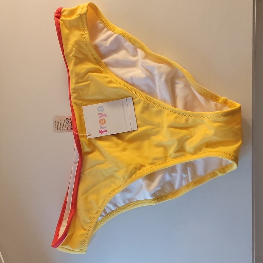 Freya Yellow Bikini Bottom with Coral Trim